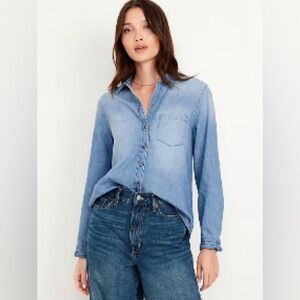 Classic Button-Down Jean Shirt Faded Denim Old Navy Women’s Large